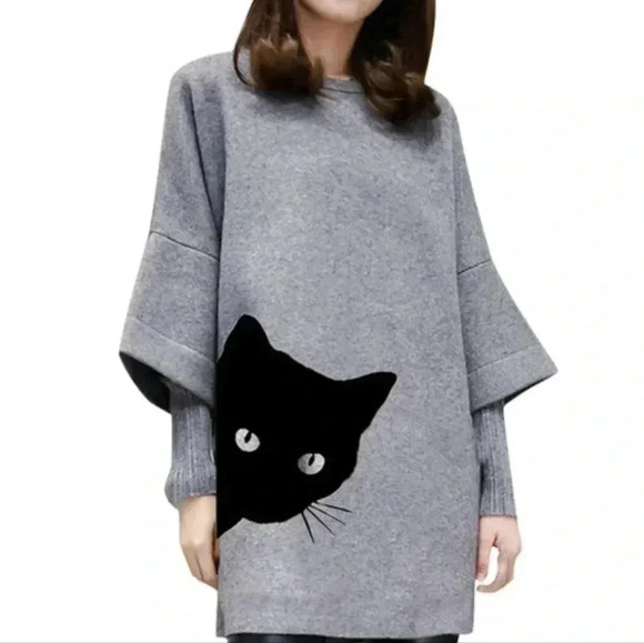 Order Plus Dresses & Skirts - ORDER Plus Cat Print Oversized wool felt dress. Size Large